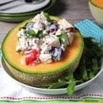 Chicken Salad with Labneh in Melon. A simple solution for chicken salad without mayo. A clean eating, whole food recipe. No refined ingredients.