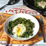 Sauteed Chard with Baked Eggs is a delicious way to eat your veggies for breakfast. A whole food, healthy recipe. No refined ingredients.