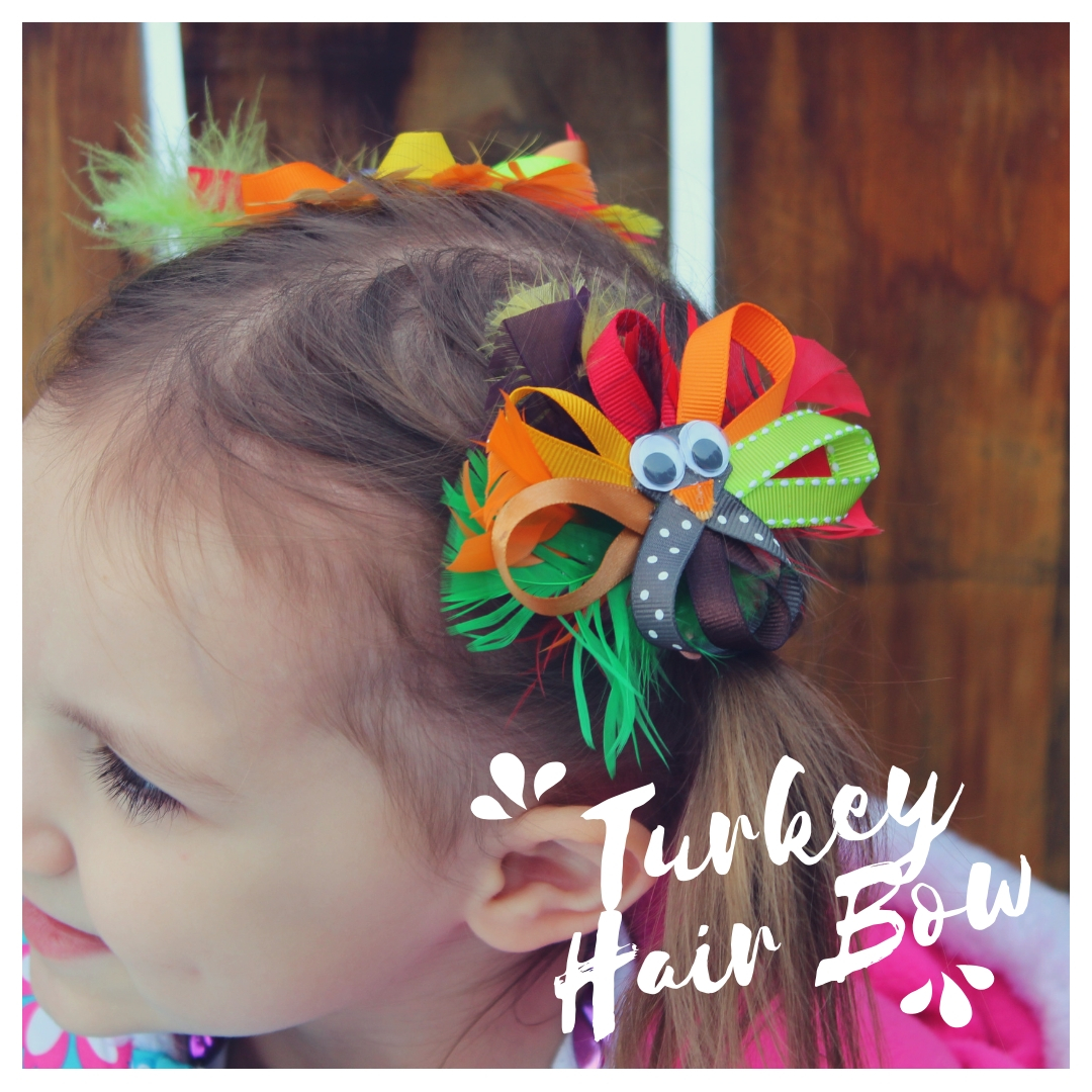 Handmade Turkey Fall Baby Headband Over The Top Bow, Thanksgiving Hair Bow, Big Fall Bow for Girls 5 inch / French Barrette Only