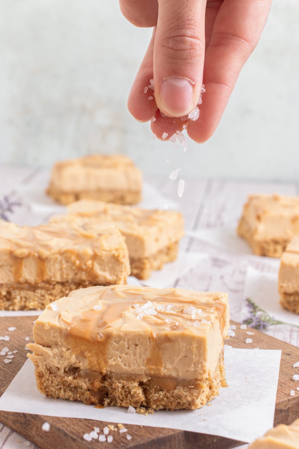 dulce de leche cheesecake sprinkled with sea salt