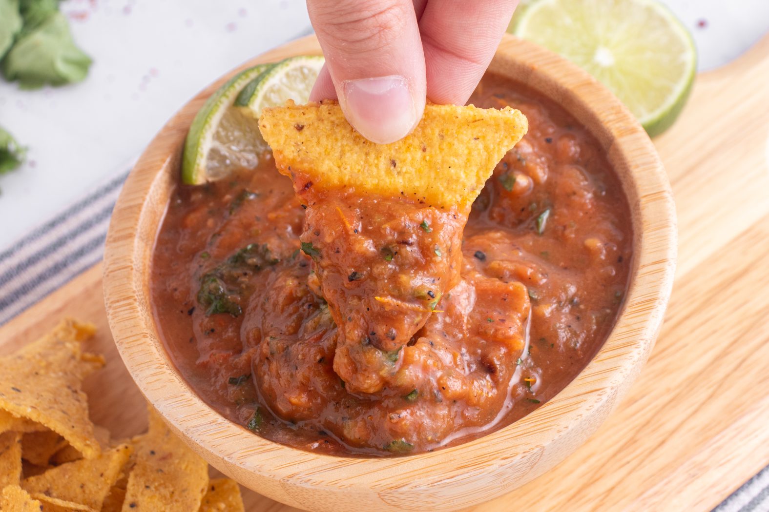 roasted tomato salsa on a chip