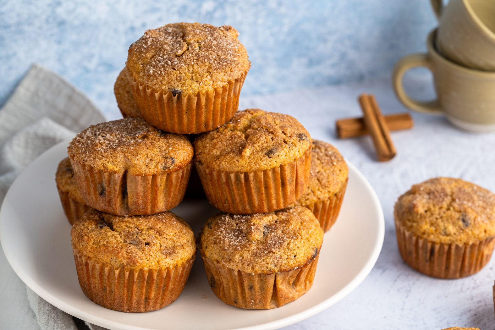 Stack of almond flour pumpkin muffins